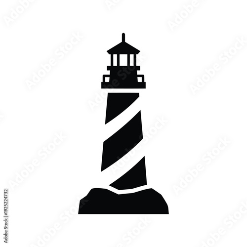 Vector icon of a black and white lighthouse on a rock Vector