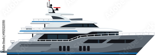 Luxury Yacht Illustration – Modern Private Boat, Sleek Design, Isolated on White Background