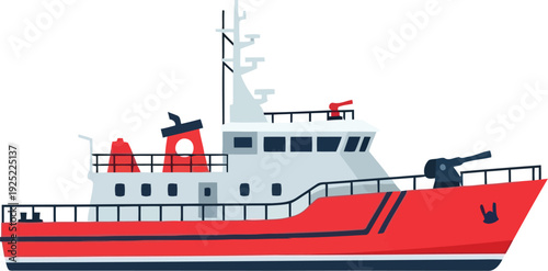 Modern Red Military Patrol Ship Vector Illustration Isolated on White Background