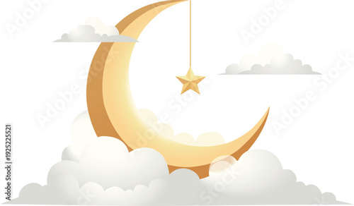 Ramadan Kareem Crescent Moon and Star Design