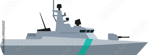 Modern Military Patrol Ship Vector Illustration – Naval Warship, Coast Guard Vessel, Flat Design