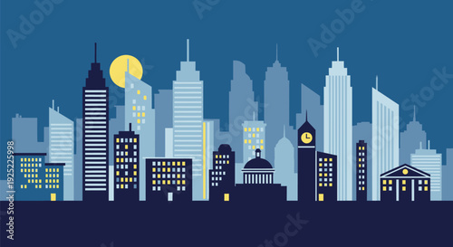 City skyline vector illustration at night