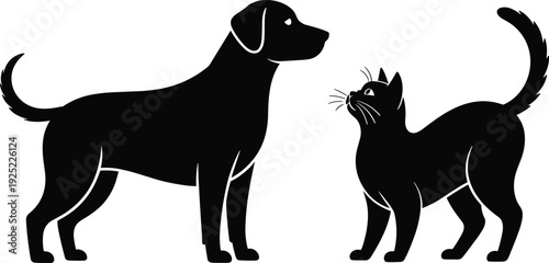 Dog and cat silhouette icon isolated on white background black domestic pet animals vector illustration for veterinary clinic and pet care design