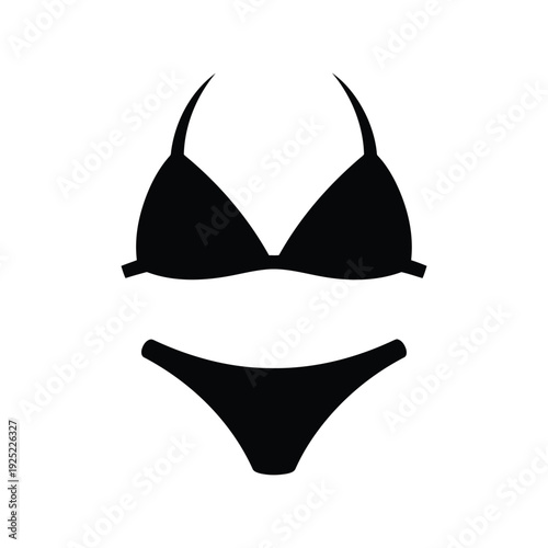 Black bikini vector icon, minimalist swimwear outline, silhouette design Vector