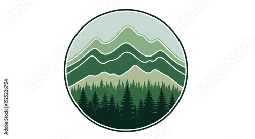Mountain range with pine trees.