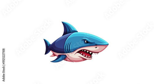 Blue cartoon shark with sharp teeth.