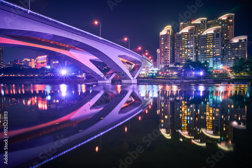 Wallpaper Mural Xindian Night View - City skyline and water reflection at night in New Taipei, Taiwan. Torontodigital.ca