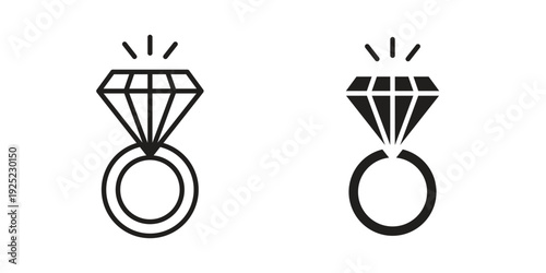 Diamond ring icon in a simple line art style. EPS10