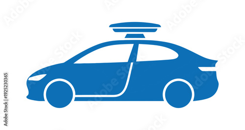 A modern blue car with a roof cargo box side view silhouette representing personal transportation, travel, delivery, or logistics services, perfect for automotive businesses, mobility apps,