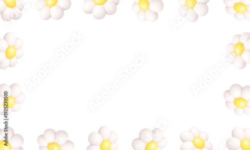 White daisy flowers frame border. Minimal 3D floral composition ideal for invitations, greeting cards, social media posts and spring templates.