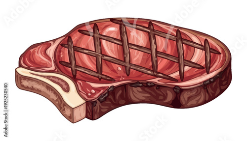 Juicy cooked grilled steak with perfect grill marks and a succulent reddish interior, perfect for food blogs, restaurant menus, cooking advertisements, or healthy eating promotions.