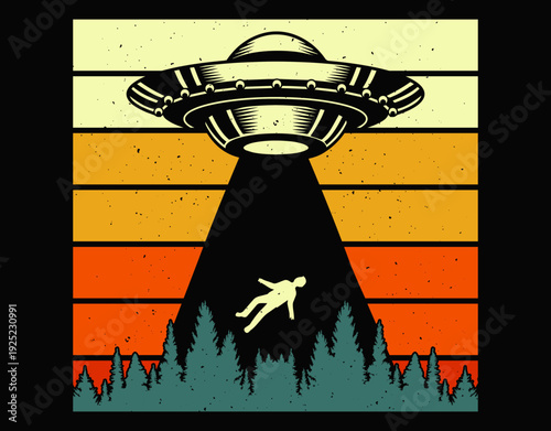 Vintage Extraterrestrial UFO Aesthetic Design - printable editable vector art file.