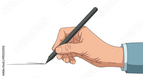 Hand holding a sleek dark pen or marker precisely drawing a single confident line, symbolizing authorization or making an important mark, suitable for professional and learning contexts.