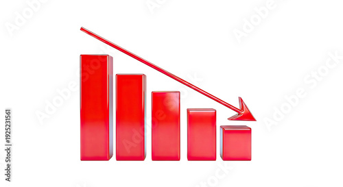 Red Bar Graph Showing Downward Trend with Arrow