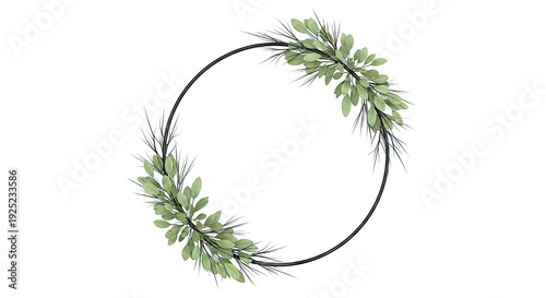 Circular frame with green leaves and branches