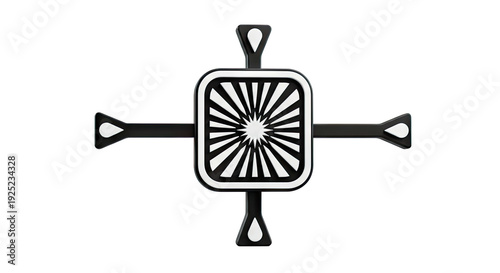 Black and White Abstract Geometric Shape with Sunburst Center