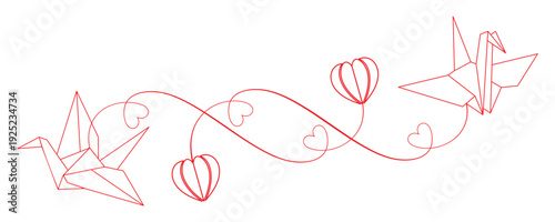Line drawing of origami paper crane with heart 1.eps