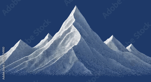 mountain peaks illustration, graphic art, blue background