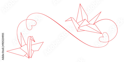 Line drawing of origami paper crane with heart.eps