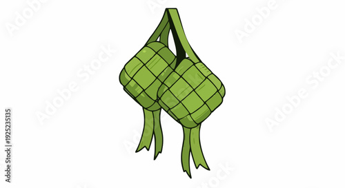 Traditional Ketupat Rice Dumplings Vector Illustration. Isolated festive food icon for Eid al-Fitr celebrations, symbolizing Southeast Asian culinary heritage and culture