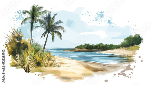 Encarnacion Beaches . Encarnacion Beaches  hand drawn watercolor illustration