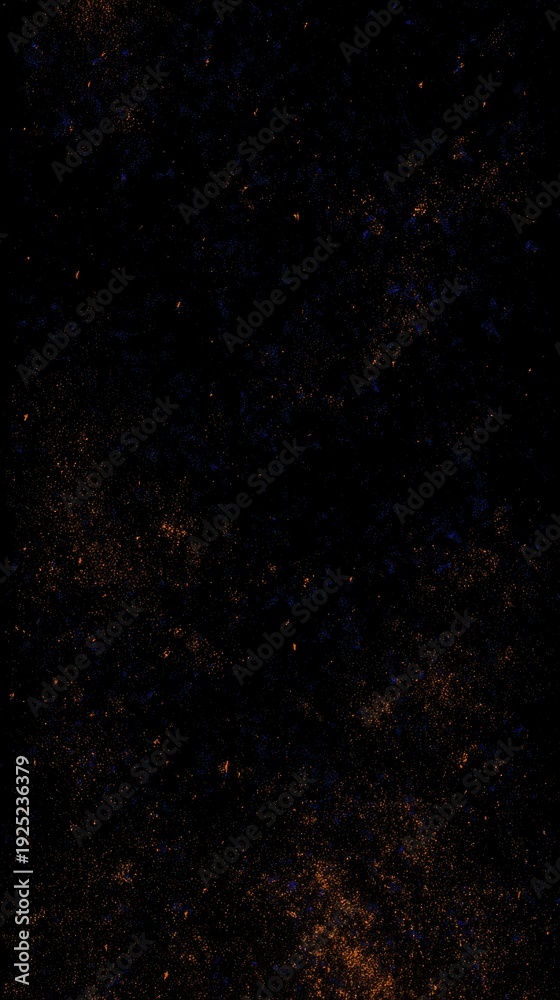 Fototapeta premium On the black background, there are evenly distributed, sandy-like yellow particles, resembling old film stock or cosmic dust, giving the picture a warm simulated texture.