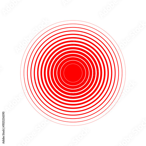 Red radar visualization PNG isolated on transparent background with concentric sonar waves for monitoring, navigation, and infographic projects