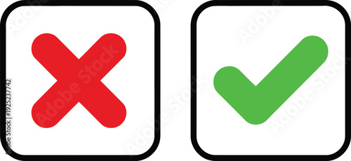 Red cross and green check mark symbols in separate white boxes