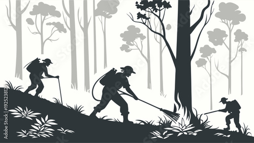 Wildland Firefighters Battling Forest Blaze Silhouette for Emergency Response and Conservation Web Design Projects
