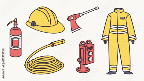 Firefighter Gear Set for Safety Training Emergency Response Web Design Illustration for Rescue Services