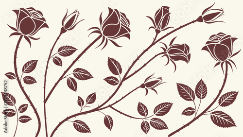 Elegant Dark Red Rose Vine Illustration for Wedding Invitations Vintage Wallpaper Design Romantic Floral Background