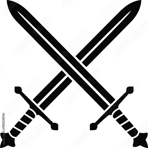 Two crossed swords with intricate handles and pointed tips