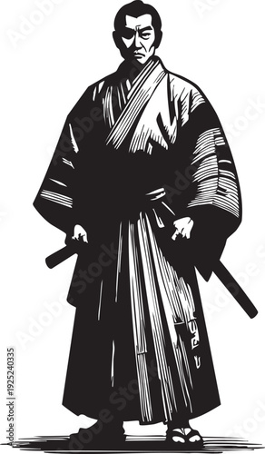 Samurai warrior vector illustration - japanese swordsman art eps silhouette