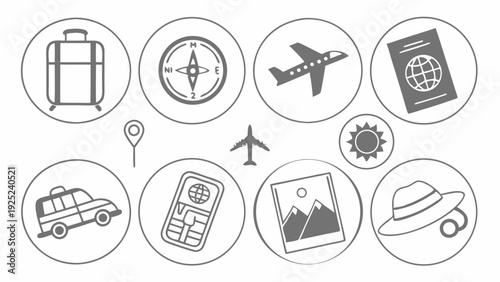 Travel Icons Set for Vacation Planning Booking Tourism Adventure Icons for Website Design or App Interface