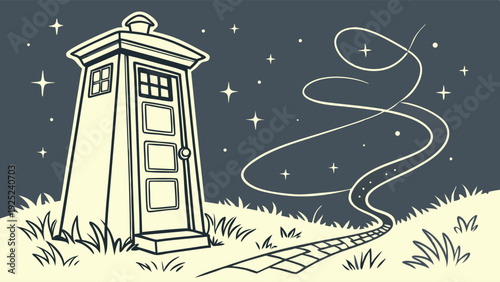 Magical Time Travel Portal Doorway Under Starry Night Sky for Adventure Journey Illustration