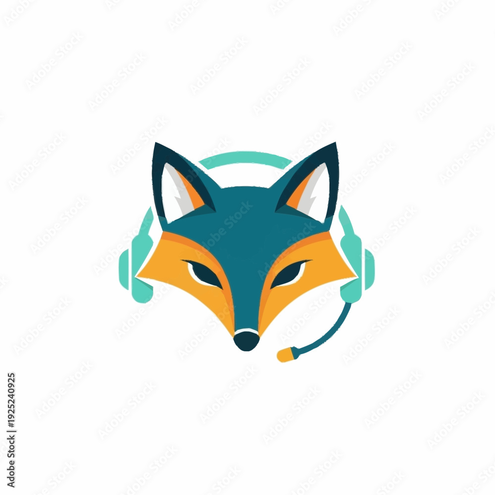 Fototapeta premium Fox wearing headphones with a microphone, representing customer service or communication.