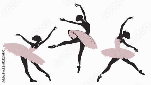 Silhouettes of Graceful Ballerinas Dancing in Pink Tutus for Dance Studio Promotion Elegant Performance Art