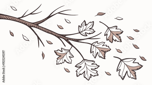 Autumn Oak Branch Losing Leaves In Wind Seasonal Change Backdrop For Fall Holiday Web Design Or Nature Projects
