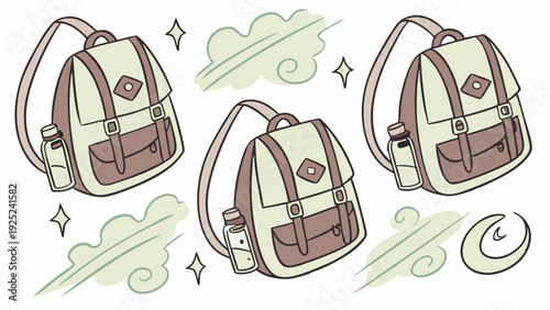 Cute Kawaii Backpack Illustration for School Travel Adventure Design Elements for Kids Education Marketing