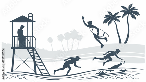 Lifeguard Rescue Sequence Summer Beach Safety Surf Rescue Training Dynamic Action for Tourism and Emergency Services Promotion