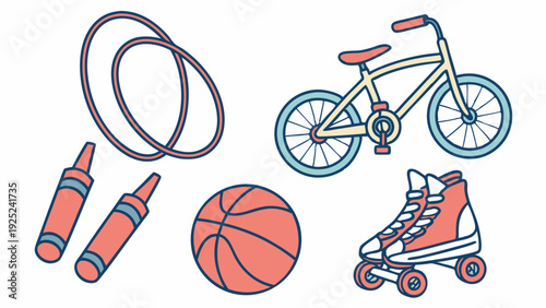 Childhood Playtime Fun Icons Set for Summer Camp Flyers Sports Activity Websites and Kids Education Graphics