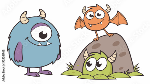 Cute Cartoon Monsters Group Playful Characters for Children Education Game Design or Holiday Fun