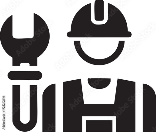 Mechanic vector icon: construction worker with wrench illustration eps silhouette