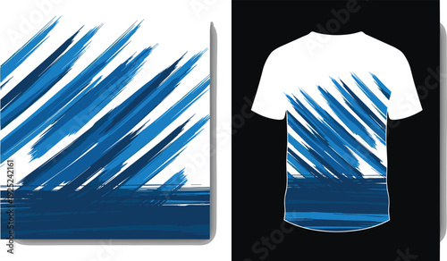 Abstract blue brush stroke pattern t shirt design mockup with dynamic paint texture isolated on white background for modern apparel and streetwear branding