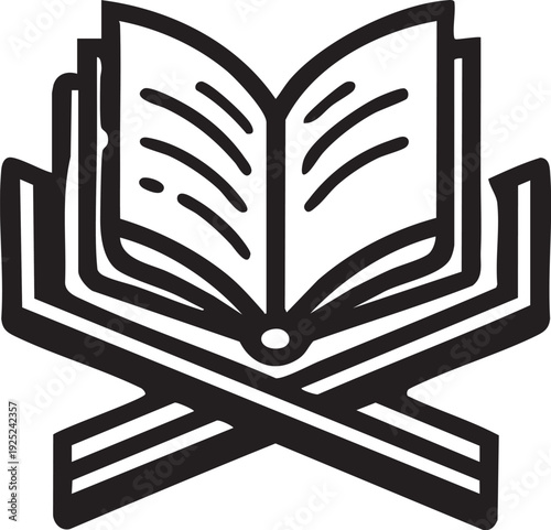 Quran vector illustration: open book on stand, islamic art eps silhouette