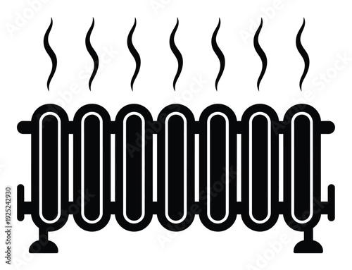 Black and white icon of a radiator emitting heat waves