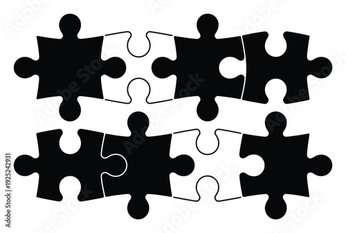 Black and White Puzzle Pieces Interlocking on a White Background