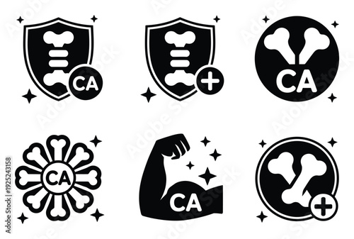 Collection of Icons Representing Bone Health and Calcium Supplements