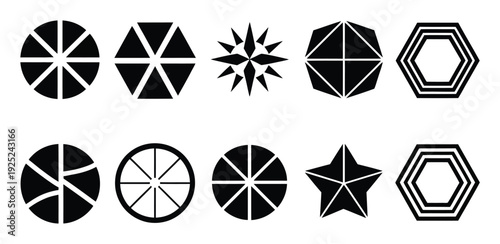 Collection of Geometric Shapes and Icons in Black and White