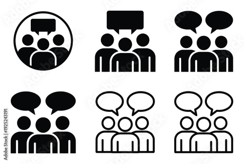 Collection of Icons Representing Group Communication and Dialogue